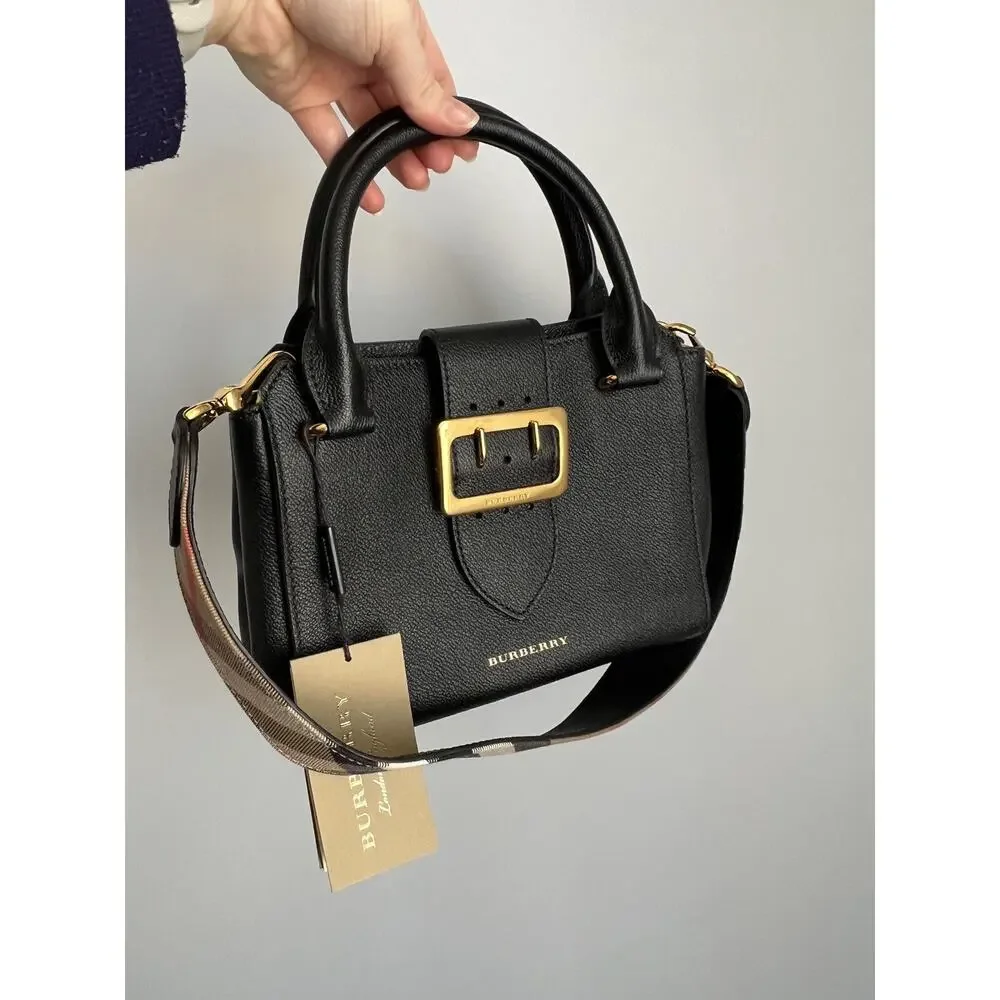 Burberry Black Grainy Leather Small Buckle Tote Bag - Picture 1 of 16